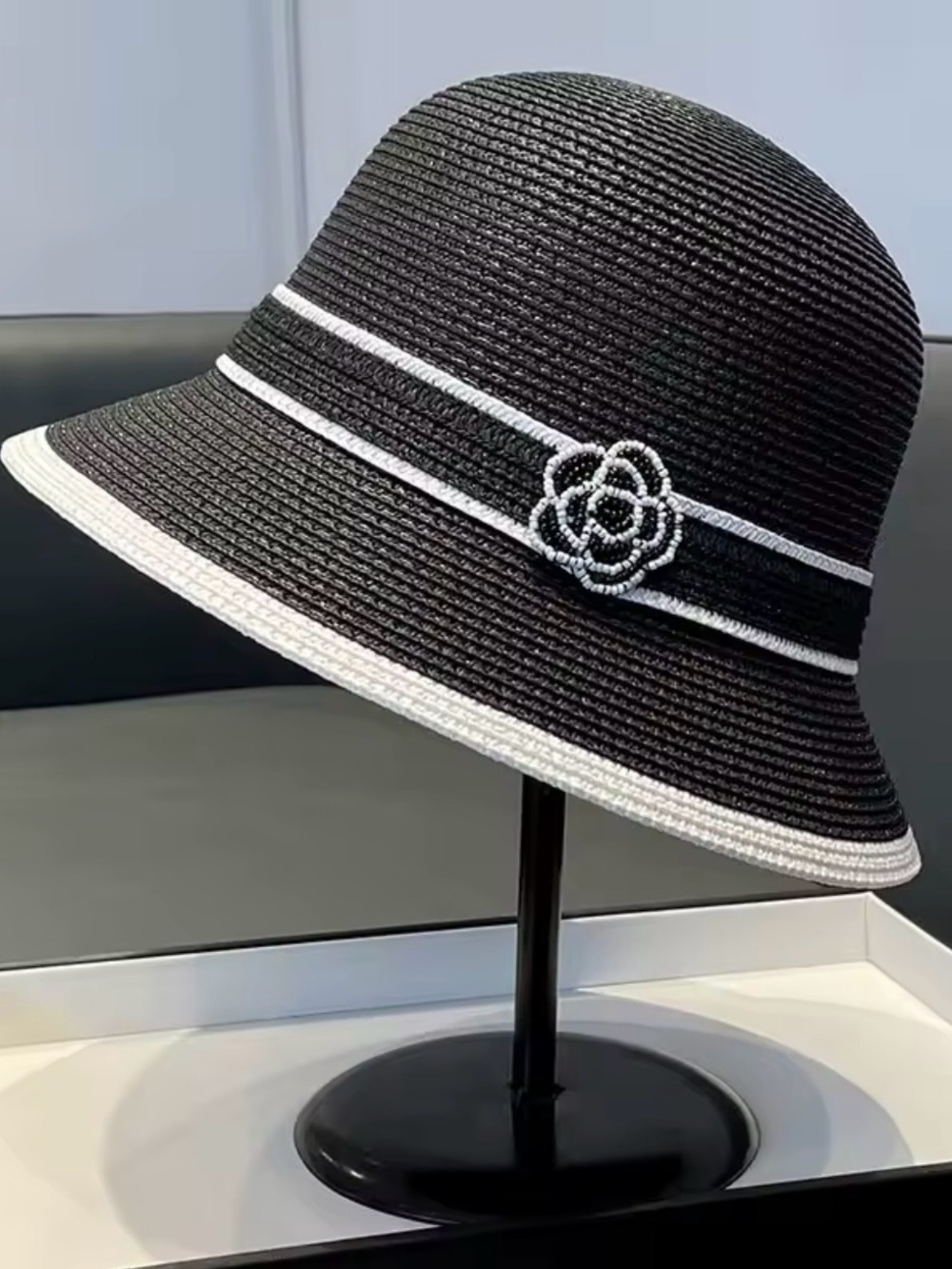 Black & White Camellia Flower Hat